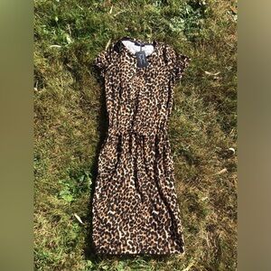 Brigitte Brianna Leopard Print Baseball Tee Mini Dress Pockets Stretchy Size M